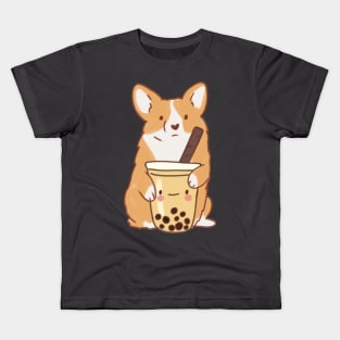 boba Corgi illustration Kids T-Shirt